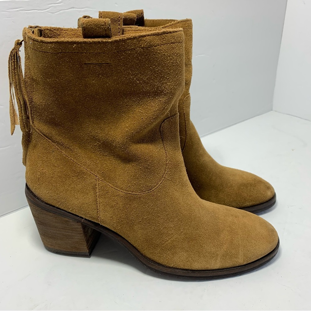 Sam Edelman Suede Ankle Boots Womens Size‎ 7.5 Heel brown zip back